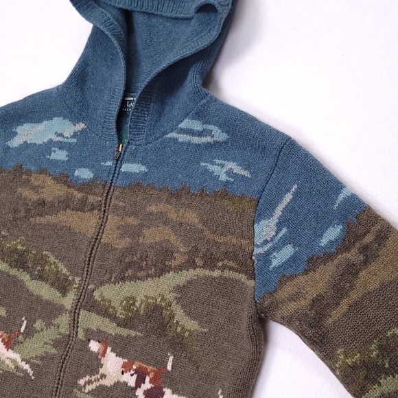 Lauren Ralph Lauren Womens P/M Wool Knit Full Zip Hoodie The Dog Hunt Blue Green - Picture 10 of 14